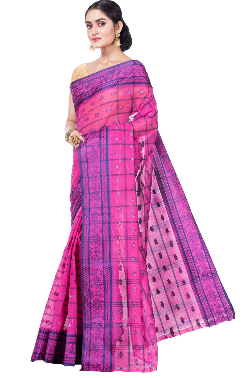Pink Pure Cotton Diamond_Tant Tant Saree (643)